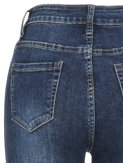 Jean flare à taille haute et bords fendus - Bleu denim - 4