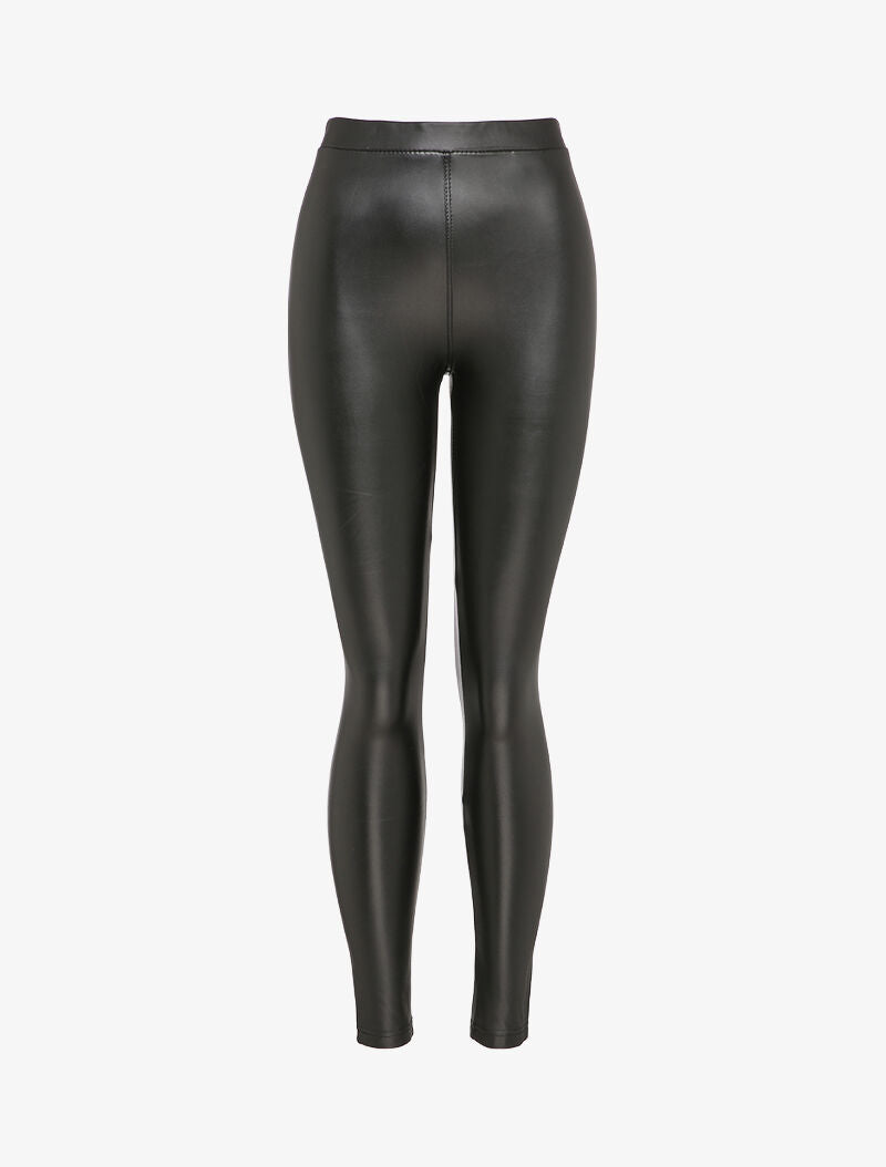 Legging en simili à taille haute élastiquée - Noir - 3