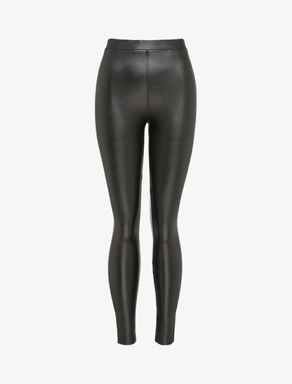 Legging en simili à taille haute élastiquée - Noir - 3