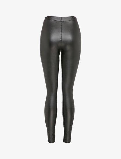Legging en simili à taille haute élastiquée - Noir - 2