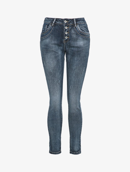Jean boyfriend à jambes griffées - Denim foncé - 4