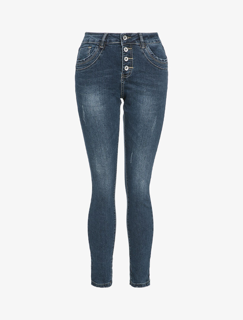 Jean boutonné à coutures stylisées - Denim foncé - 1