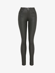 Pantalon enduit coupe slim taille standard - Noir - 1