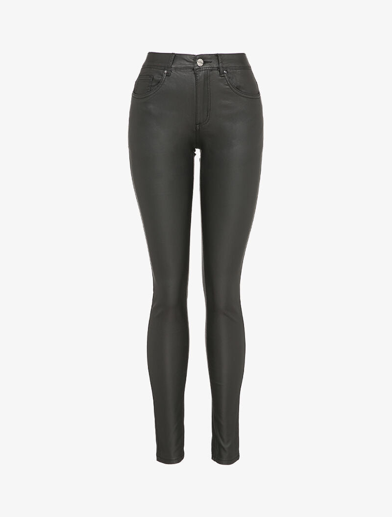 Pantalon enduit coupe slim taille standard - Noir - 1