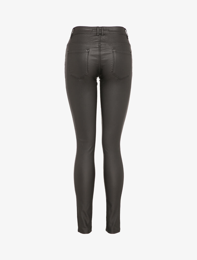 Pantalon enduit coupe slim taille standard - Noir - 2