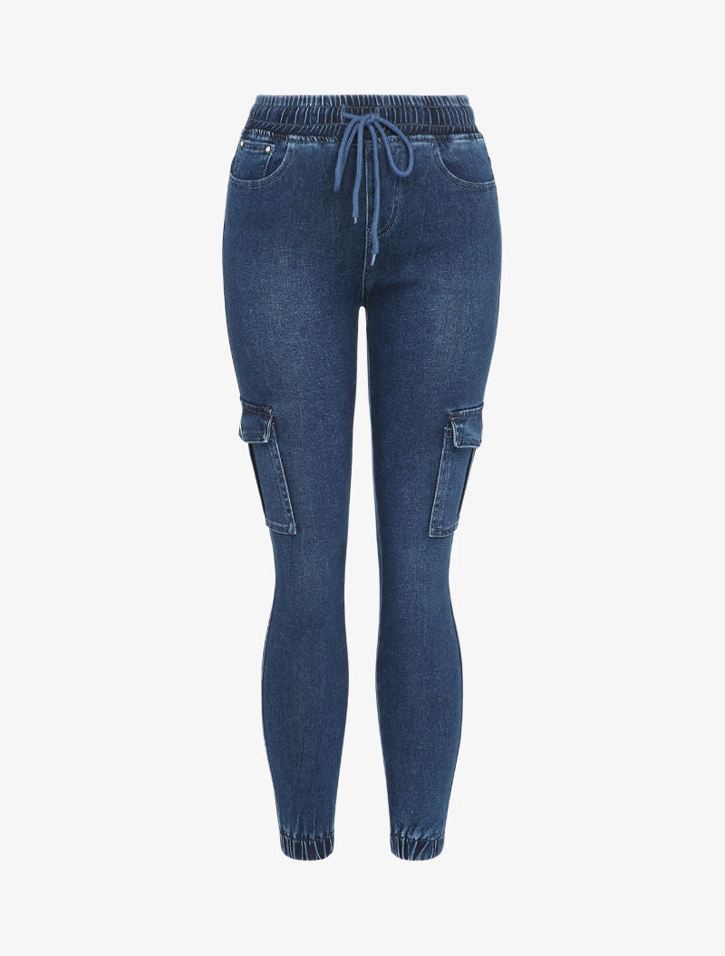 Jean slim style cargo - Bleu denim - 1