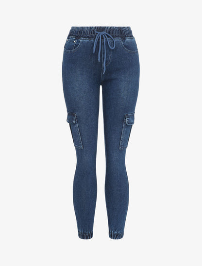 Jean slim style cargo - Bleu denim - 1