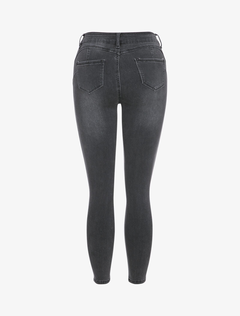 Jean slim à taille haute et griffures - Gris foncé - 2