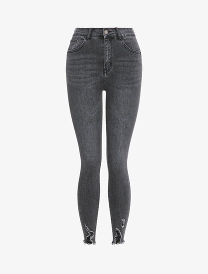 Jean skinny délavé à bords coupe franche déchirés - Gris - 3