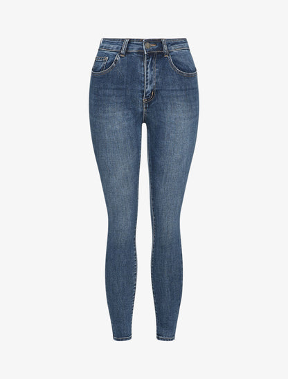 Jean skinny délavé à taille haute - Bleu denim - 1