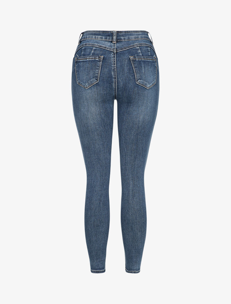 Jean skinny délavé à taille haute - Bleu denim - 2