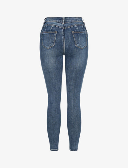 Jean skinny délavé à taille haute - Bleu denim - 2
