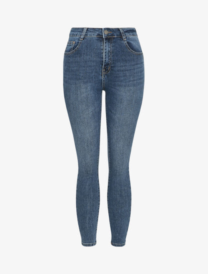 Jean stretch délavé taille haute - Bleu denim - 1