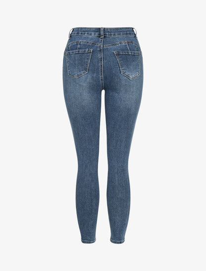Jean stretch délavé taille haute - Bleu denim - 2