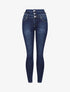Jean skinny légèrement délavé à taille empire - Bleu denim - 4