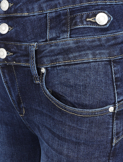 Jean skinny légèrement délavé à taille empire - Bleu denim - 3