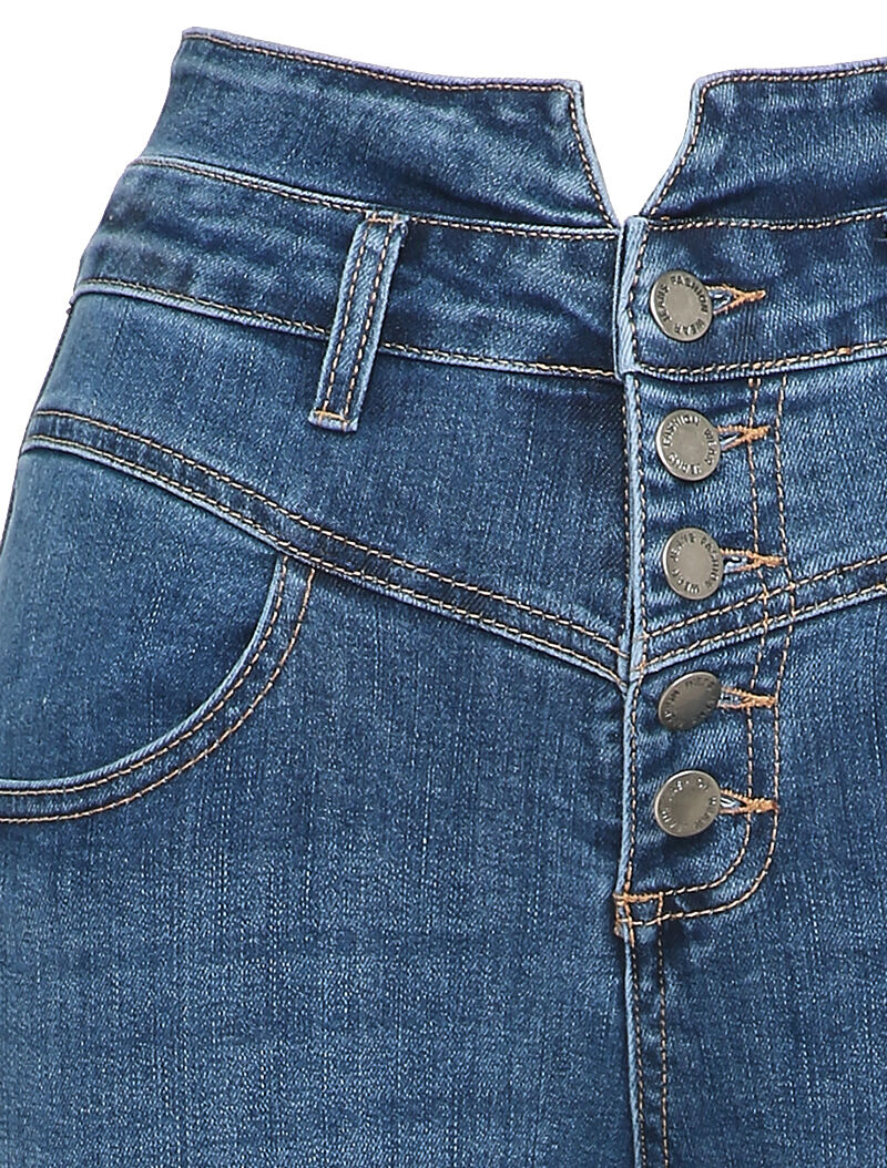 Jean skinny à taille haute boutonnée - Bleu - 3