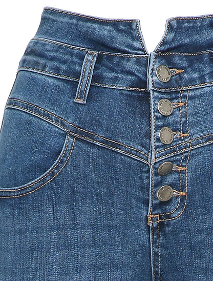 Jean skinny à taille haute boutonnée - Bleu - 3