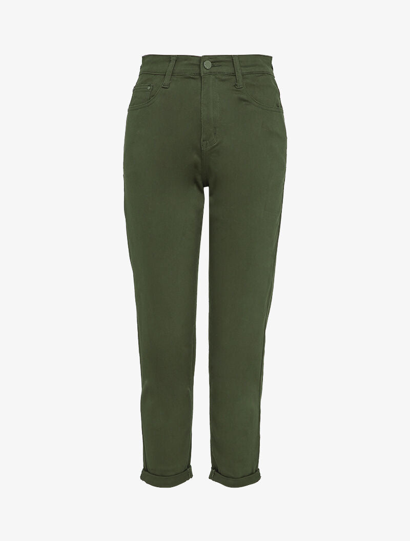 Jean mom à bords retroussables - Kaki - 1