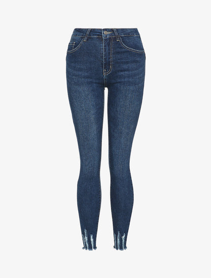 Jean skinny à bords coupe franche - Bleu denim - 1