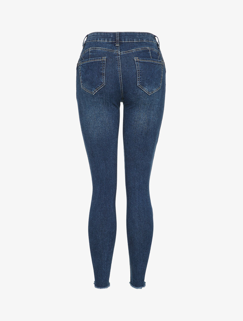 Jean skinny à bords coupe franche - Bleu denim - 2