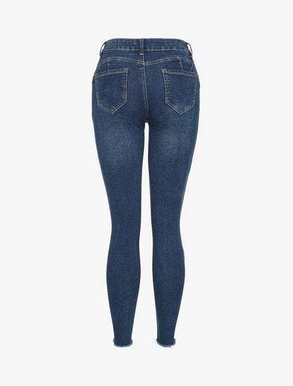 Jean skinny à bords coupe franche - Bleu denim - 2
