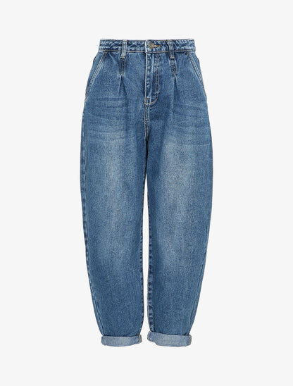 Jean dad à taille basse pincée - Bleu denim - 4