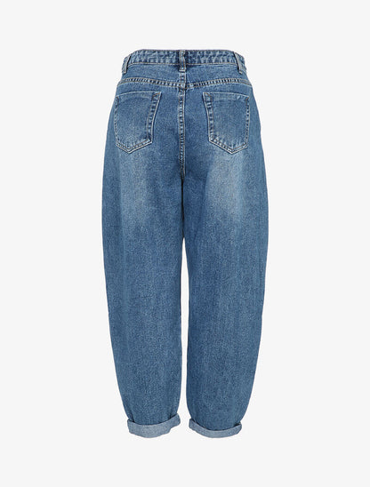 Jean dad à taille basse pincée - Bleu denim - 2