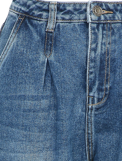 Jean dad à taille basse pincée - Bleu denim - 3