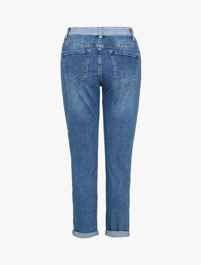 Jean boyfriend à taille basse contrastante - Bleu denim - 2