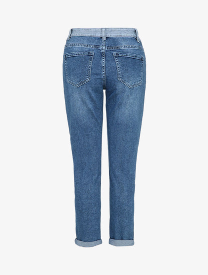 Jean boyfriend à taille basse contrastante - Bleu denim - 2