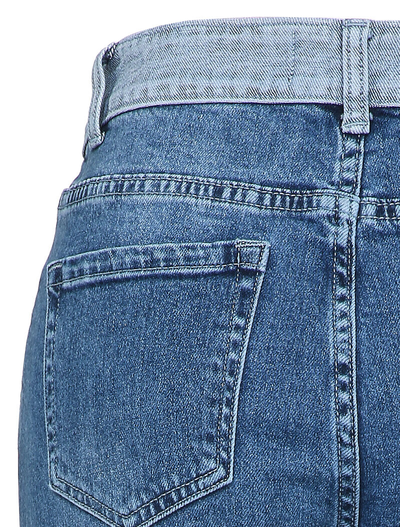 Jean boyfriend à taille basse contrastante - Bleu denim - 3