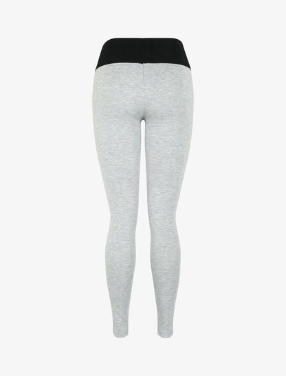 Legging à taille texturée et liserés en simili - Gris chiné - 2