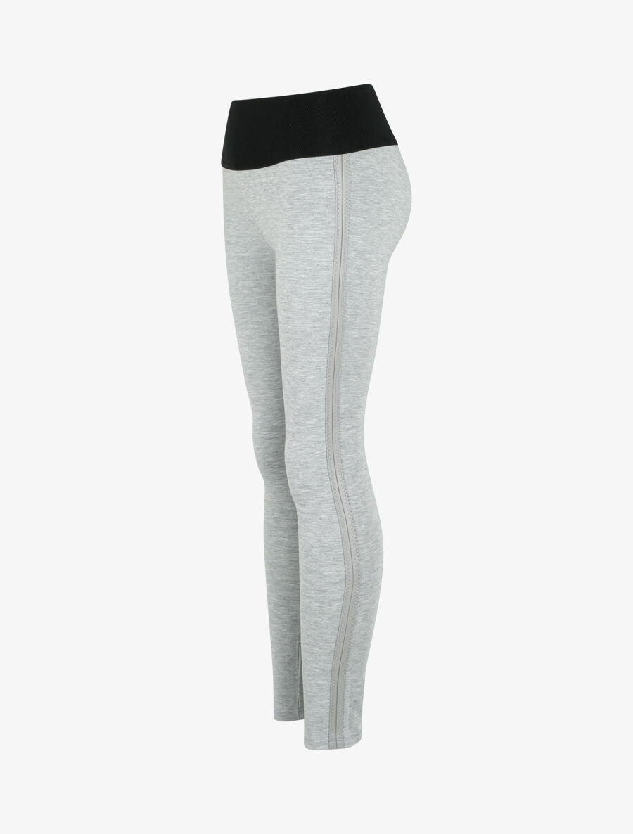 Legging à taille texturée et liserés en simili - Gris chiné - 4
