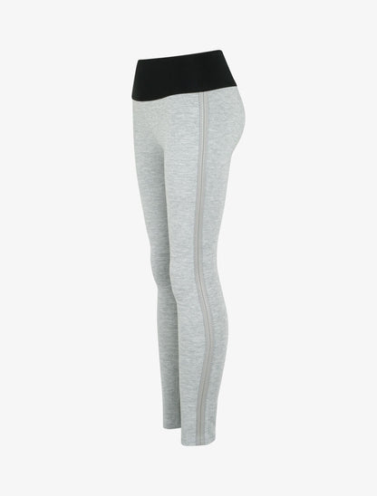 Legging à taille texturée et liserés en simili - Gris chiné - 4