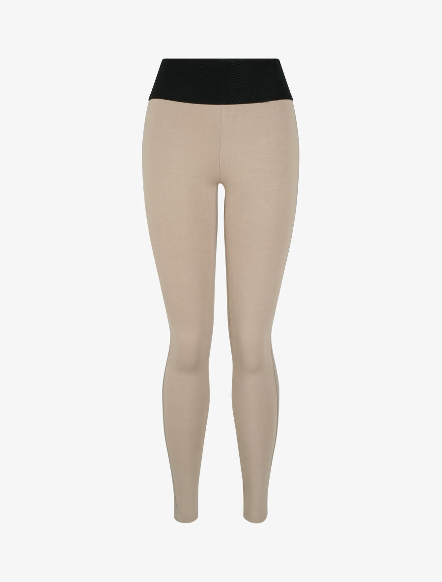 Legging à taille texturée et liserés en simili - Taupe - 1
