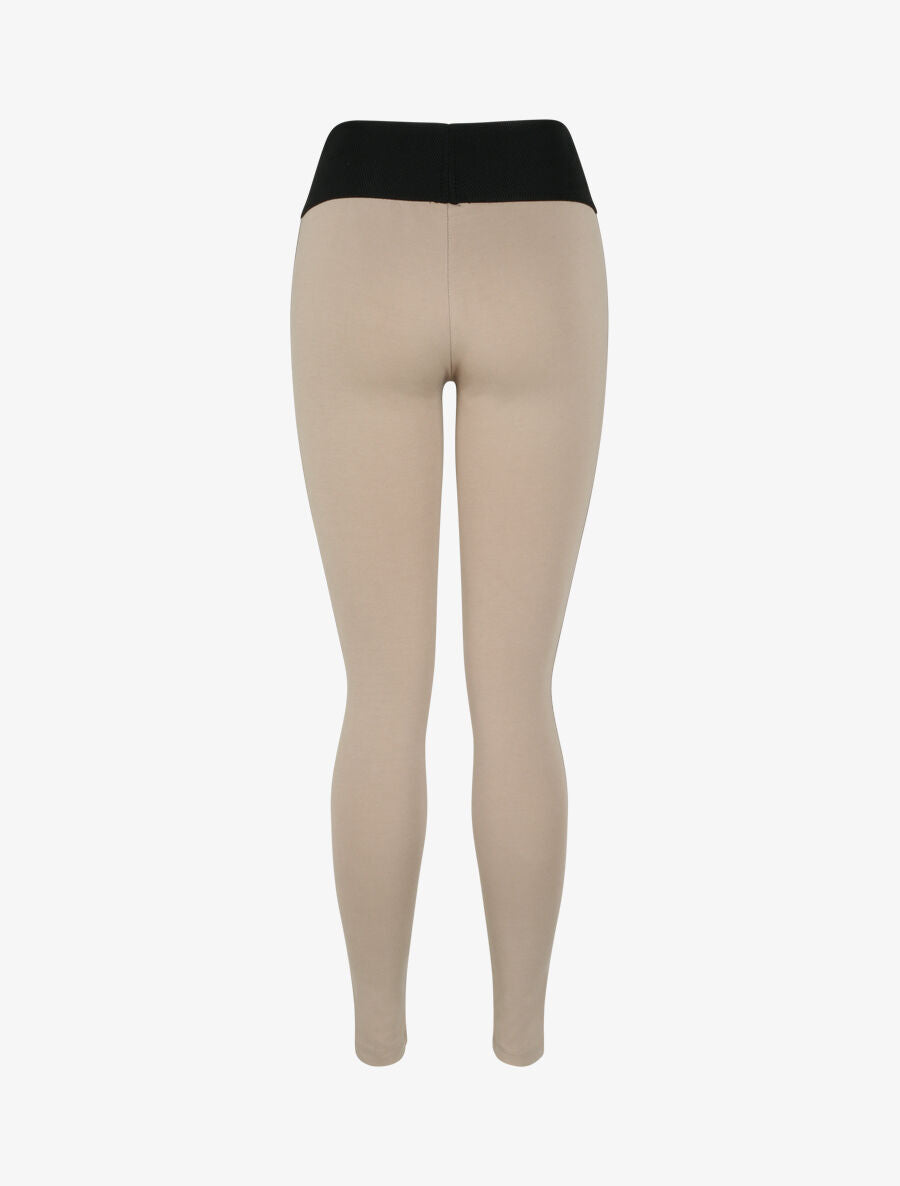 Legging à taille texturée et liserés en simili - Taupe - 2