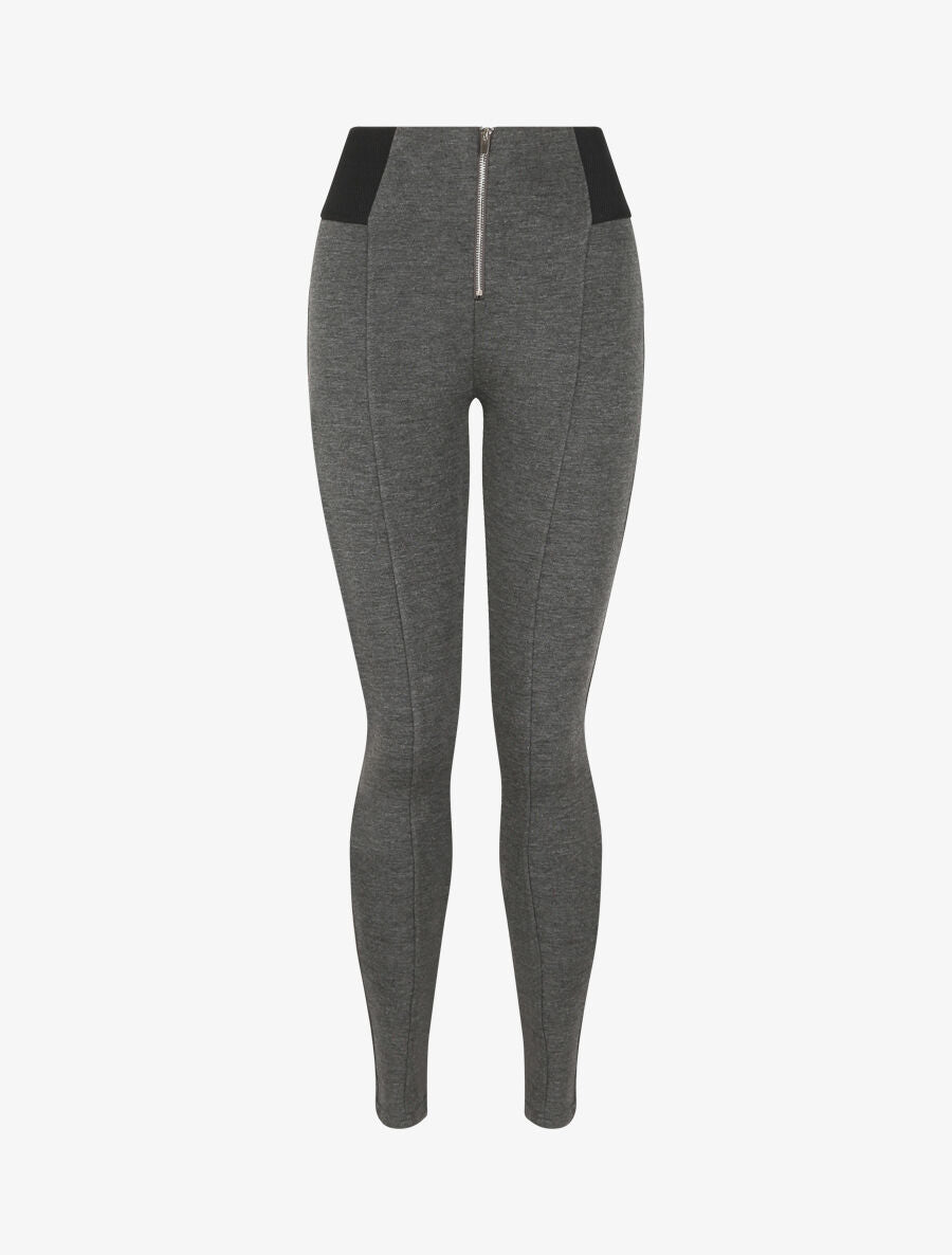 Legging ultra skinny à taille texturée et zip - Gris chiné - 1