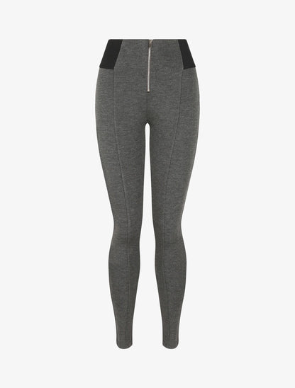 Legging ultra skinny à taille texturée et zip - Gris chiné - 1