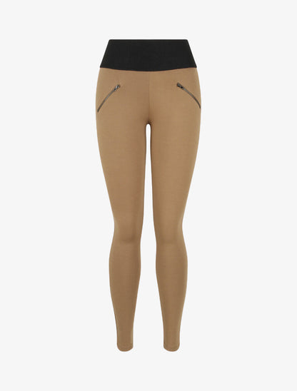 Legging à taille texturée et à petits zips - Taupe - 1