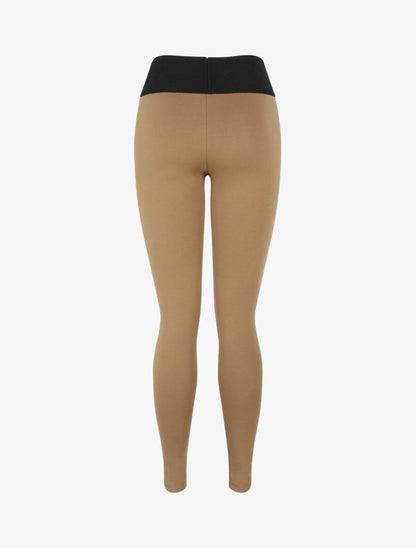 Legging à taille texturée et à petits zips - Taupe - 2
