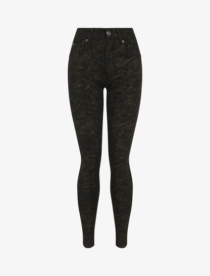 Pantalon ultra skinny imprimé écailles dorées - Noir - 1