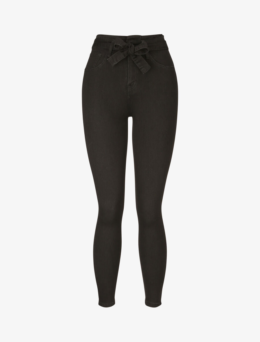 Jean ultra skinny à ceinture à nouer - Noir - 4