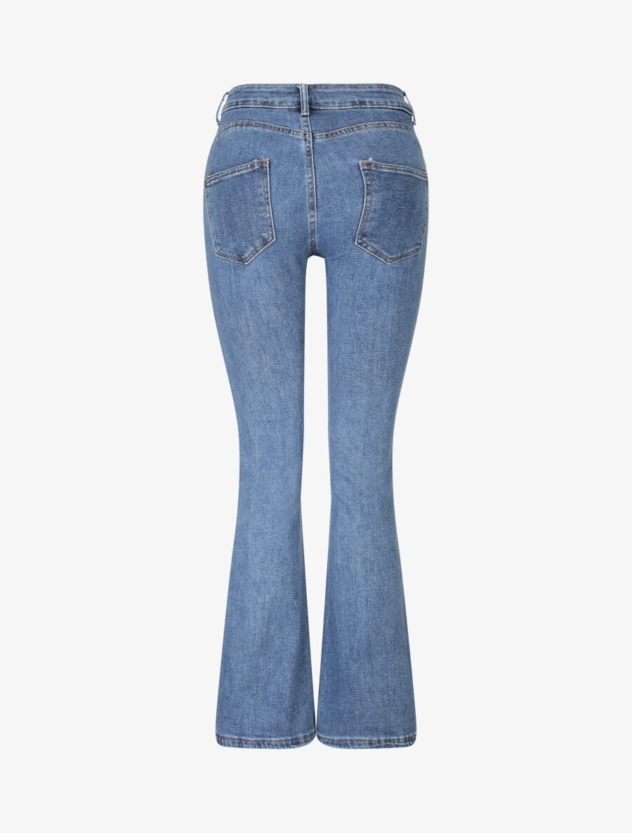 Jean flare à bords fendus - Bleu - 2