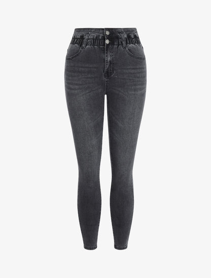 Jean skinny à taille haute élastiquée - Gris foncé - 1