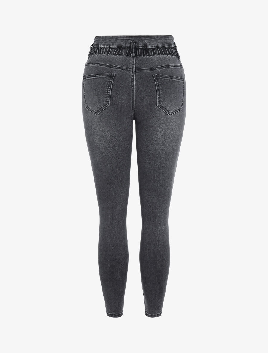 Jean skinny à taille haute élastiquée - Gris foncé - 2