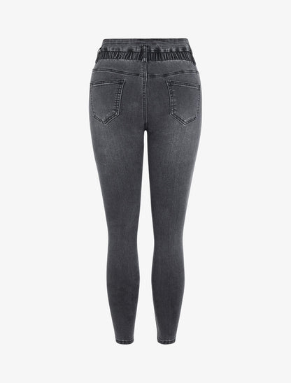 Jean skinny à taille haute élastiquée - Gris foncé - 2