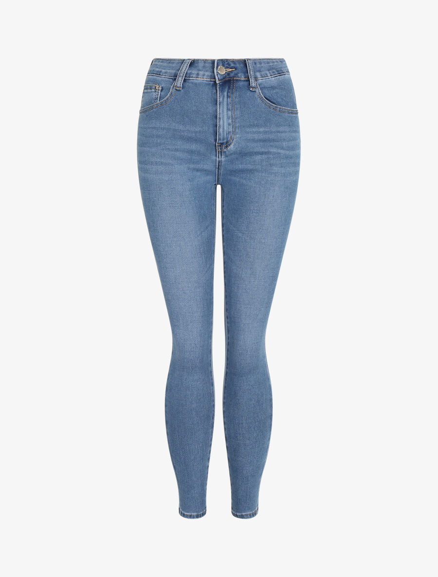 Jean skinny délavé à taille haute - Bleu - 1