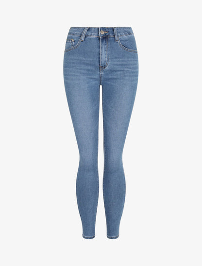 Jean skinny délavé à taille haute - Bleu - 1
