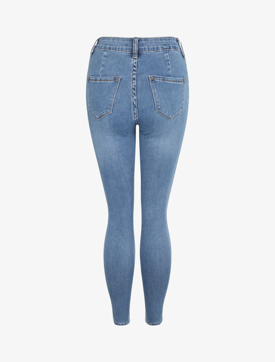 Jean skinny délavé à taille haute - Bleu - 2